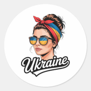 Ukraine Retro Style Woman Graphic Cultural Pride A Classic Round Sticker