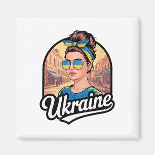 Ukraine Retro Style Woman Graphic Cultural Pride A Magnet