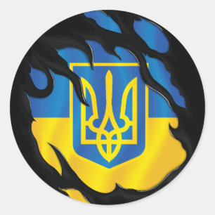 Ukraine Ripped Flag Classic Round Sticker