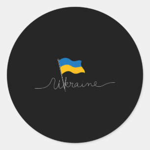 Ukraine Signature Flag Pole - Patriotic Ukrainian Classic Round Sticker