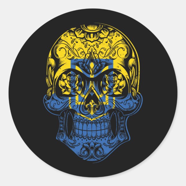 Ukraine Skull And Roses Flag  Classic Round Sticker (Front)