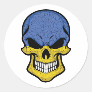 Ukraine Smiling Skull Flag  Classic Round Sticker