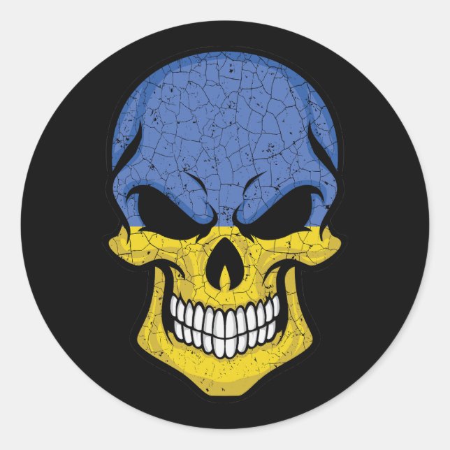 Ukraine Smiling Skull Flag  Classic Round Sticker (Front)