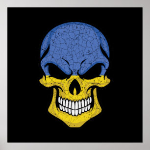 Ukraine Smiling Skull Flag Poster