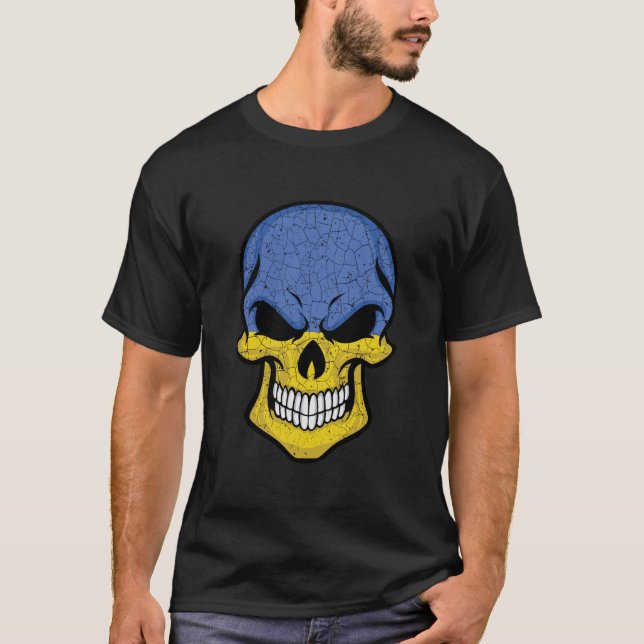 Ukraine Smiling Skull Flag  T-Shirt (Front)