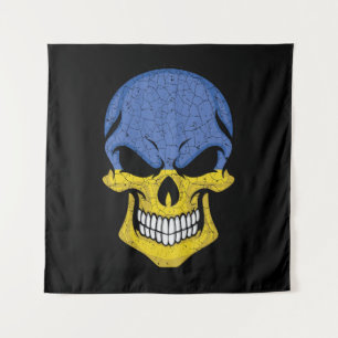 Ukraine Smiling Skull Flag Tapestry