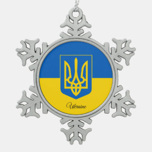 Ukraine snowflake, Ukrainian Flag Snowflake Pewter Christmas Ornament