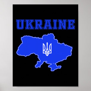 Ukraine Soccer Team Ukr Map And Trident Jersey Foo Poster