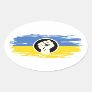 Ukraine solidarity blue yellow flag raised fist oval sticker