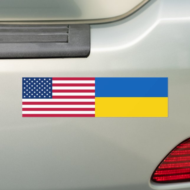 Ukraine Solidarity USA American Flag  Bumper Sticker (On Car)