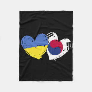 Ukraine South Korea Heart Flags Ukrainian Korean D Fleece Blanket