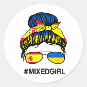 Ukraine Spain Flag Ukrainian Spanish Messy Bun Classic Round Sticker