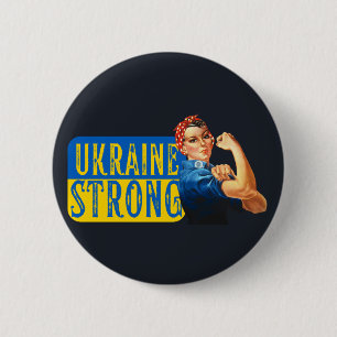 Ukraine Strong Rosie the Riveter  6 Cm Round Badge