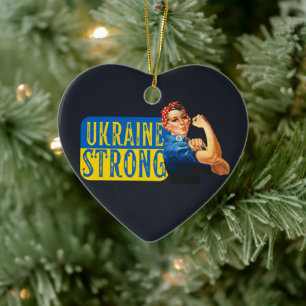 Ukraine Strong Rosie the Riveter   Ceramic Tree Decoration