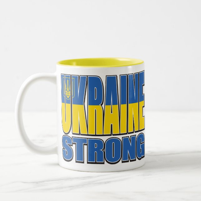 Ukraine-Strong Two-Tone Coffee Mug (Left)