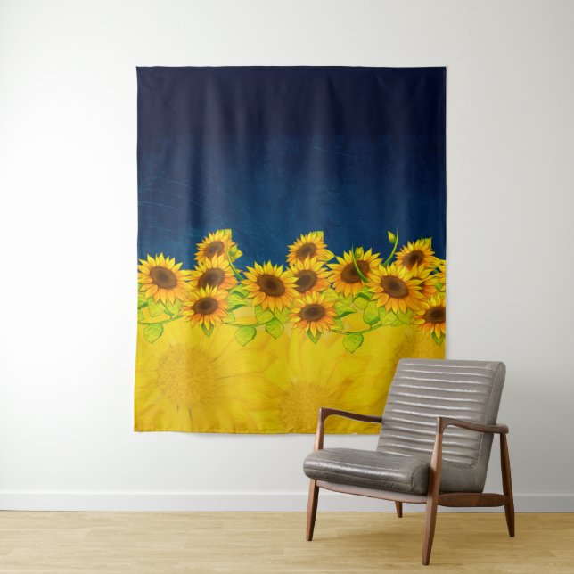 Ukraine Sunflower Flag Tapestry (In Situ)