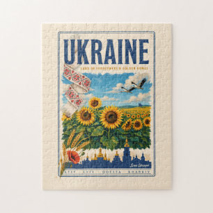 Ukraine Sunflower Golden Dome Illustration Travel Jigsaw Puzzle