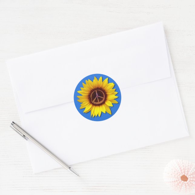 Ukraine Sunflower Peace Symbol Sign Anti-War Love  Classic Round Sticker (Envelope)