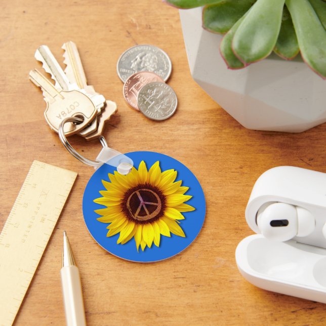 Ukraine Sunflower Peace Symbol Sign Anti-War Love  Key Ring (Desk)