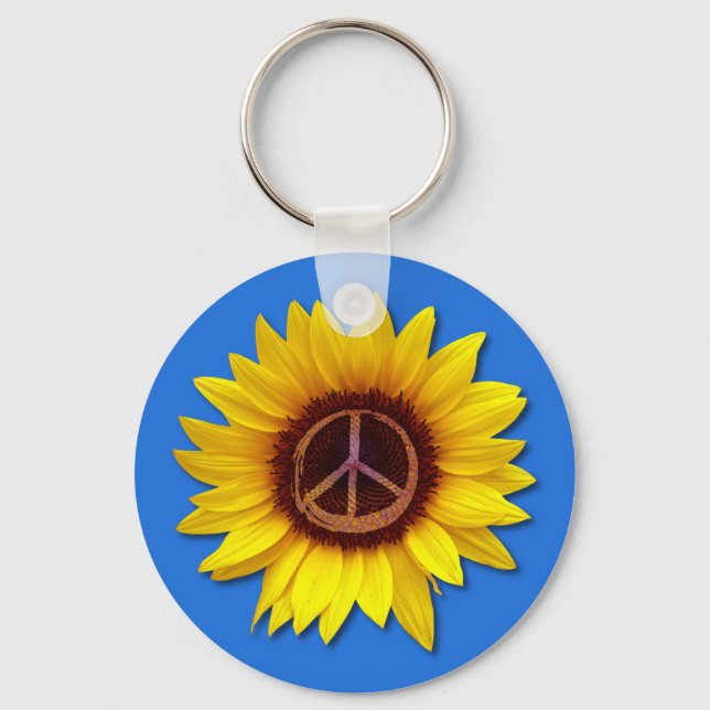 Ukraine Sunflower Peace Symbol Sign Anti-War Love  Key Ring (Front)