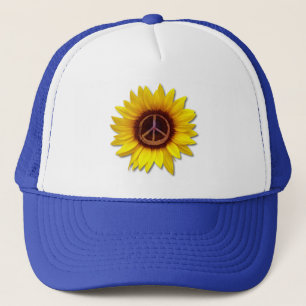 Ukraine Sunflower Peace Symbol Sign Anti-War Trucker Hat