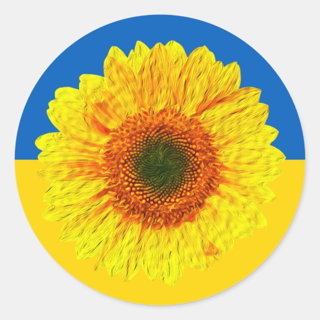 Ukraine Sunflower & Ukrainian Flag / Flower  Classic Round Sticker (Front)