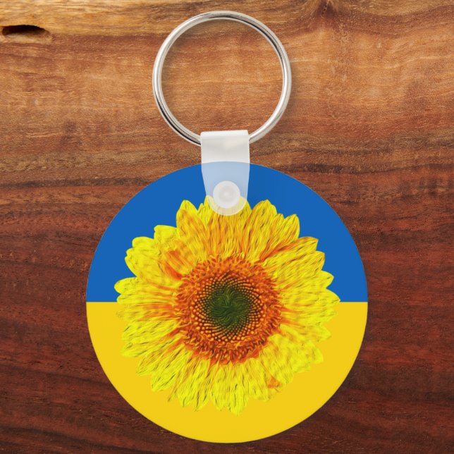 Ukraine Sunflower & Ukrainian Flag / Flower Key Ring (Front)
