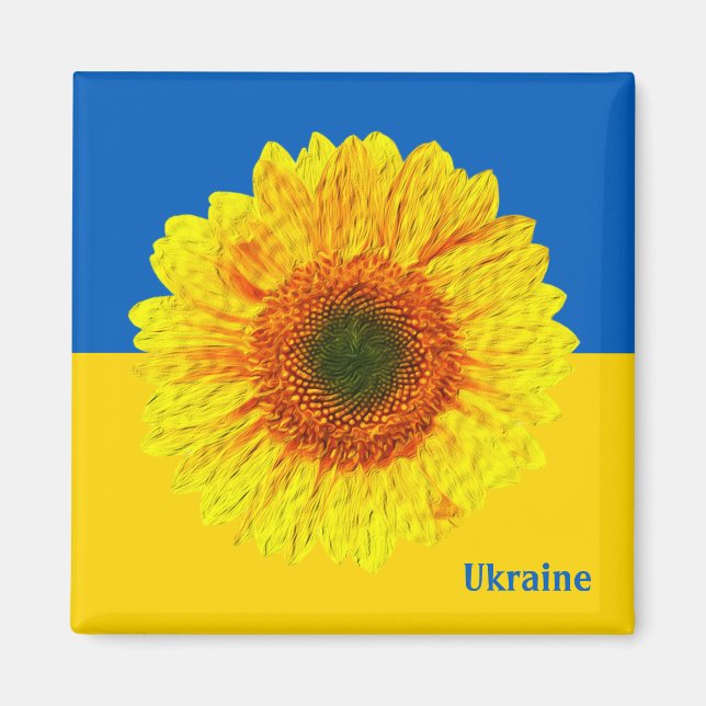 Ukraine Sunflower & Ukrainian Flag / Flower Magnet (Front)
