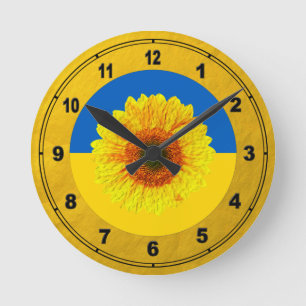 Ukraine Sunflower & Ukrainian Flag / Flower Round Clock