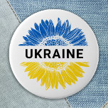 Ukraine Sunflower Ukrainian Support Solidarity  6 Cm Round Badge<br><div class="desc">Ukraine sunflower in ukrainian flag colours blue and yellow / gold to show support for Ukranian peace and freedom. COPYRIGHT © 2021 Judy Burrows,  Black Dog Art - All Rights Reserved. Ukraine Sunflower Ukrainian Support Solidarity button</div>