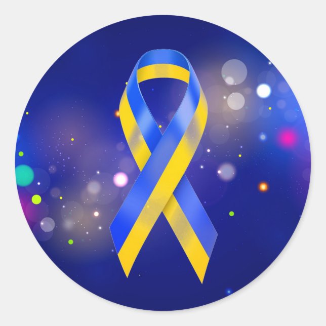 Ukraine support blue yellow awareness ribbon classic round sticker (Front)