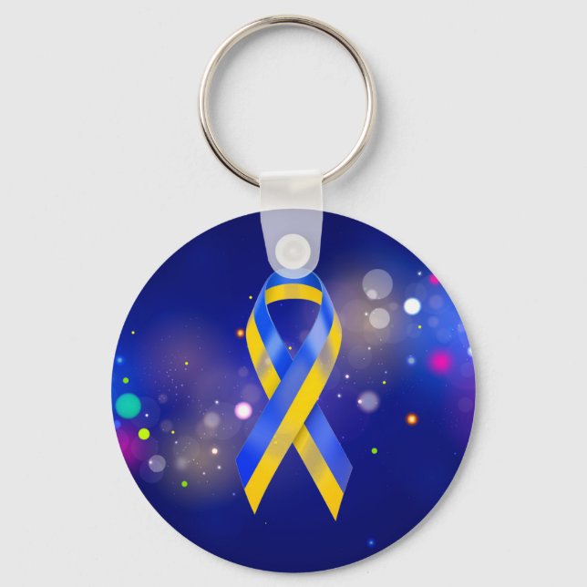 Ukraine support blue yellow awareness ribbon key ring (Front)
