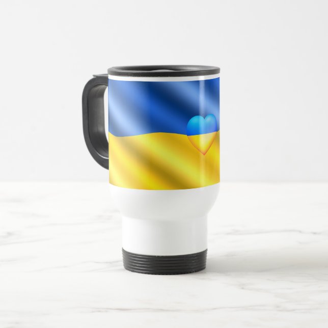 Ukraine - Support - Freedom Peace - Ukrainian Flag Travel Mug (Front Left)