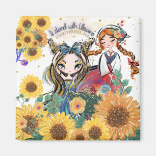 Ukraine Support Sunflower Girls Magnet