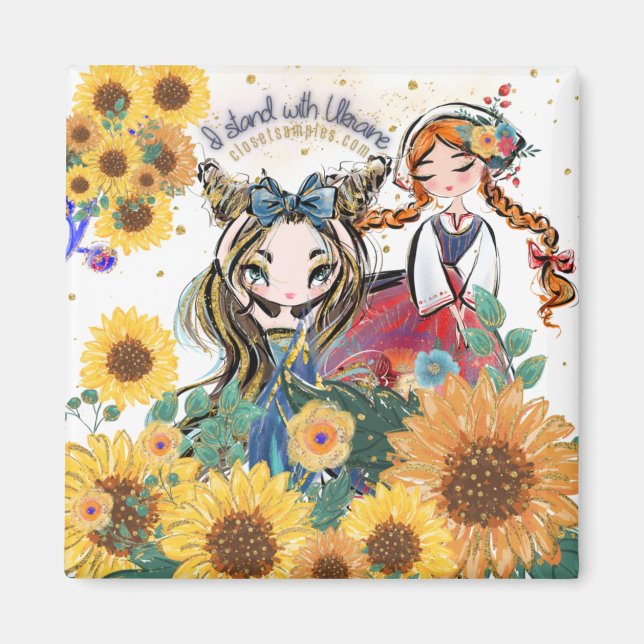 Ukraine Support Sunflower Girls Magnet (Front)