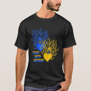 Ukraine Supporter Flag Colour Blue Yellow Fire Hea T-Shirt