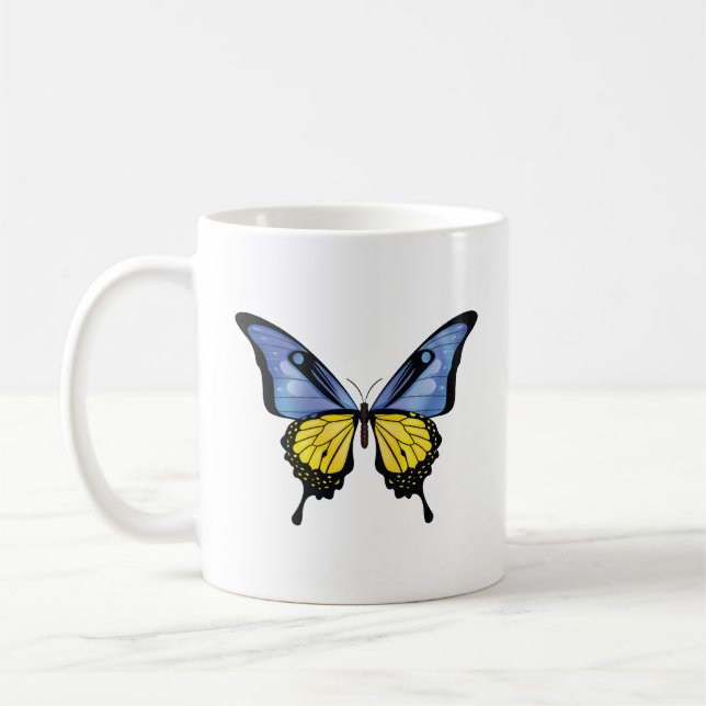 Ukraine Swallowtail Butterfly Flag Sticker Coffee Mug (Left)