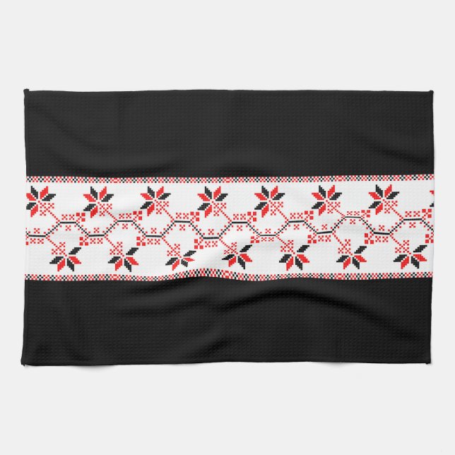 ukraine traditional folk motif ethnic geometric fl tea towel (Horizontal)