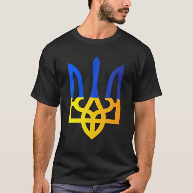 Ukraine Trident National Symbol Ukrainian Flag Blu T-Shirt (Front)