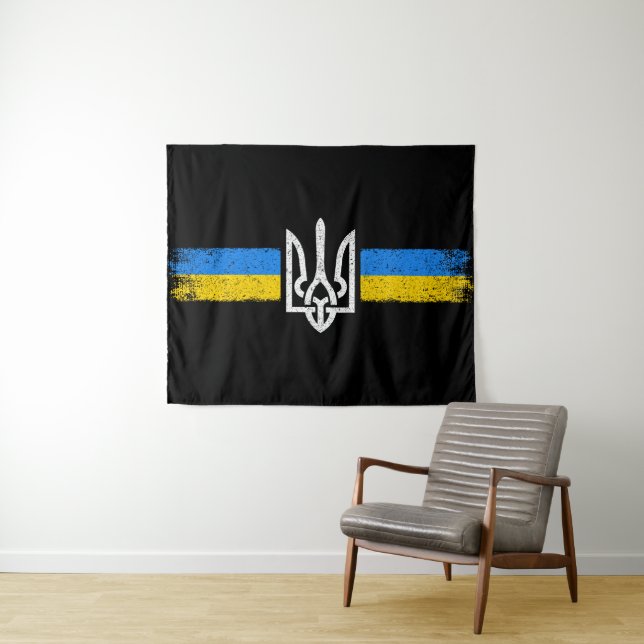 Ukraine Trident - Ukraine Flag Symbol Tapestry (In Situ (Horizontal))