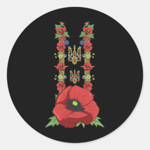 Ukraine Trysub Red Poppies Cute Vintage Ukrainian Classic Round Sticker