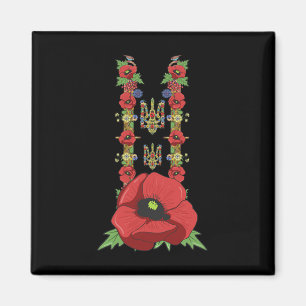 Ukraine Trysub Red Poppies Cute Vintage Ukrainian Magnet