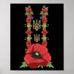 Ukraine Trysub Red Poppies Cute Vintage Ukrainian  Poster