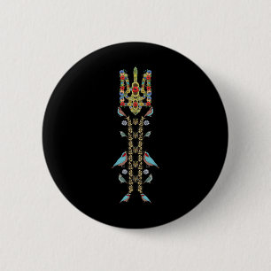 Ukraine Trysub (trident) And Birds Retro Ukrainian 6 Cm Round Badge