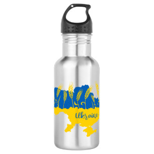 Ukraine typography and wheat ear on Ukrainian flag 532 Ml Water Bottle