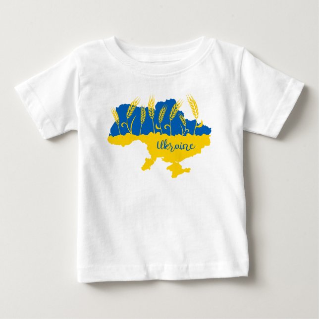 Ukraine typography and wheat ear on Ukrainian flag Baby T-Shirt (Front)