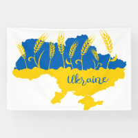 Ukraine typography and wheat ear on Ukrainian flag