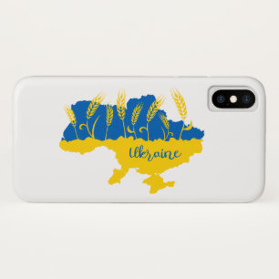 Ukraine typography and wheat ear on Ukrainian flag iPhone X Case