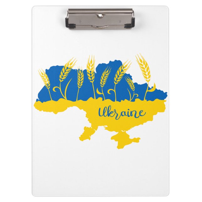 Ukraine typography and wheat ear on Ukrainian flag Clipboard (Front)
