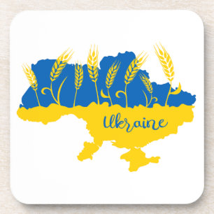 Ukraine typography and wheat ear on Ukrainian flag Coaster